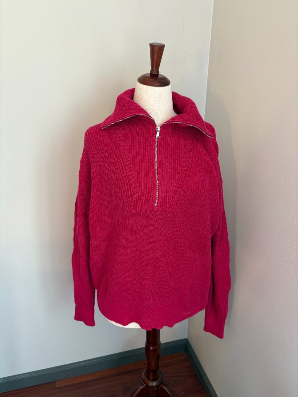 LOFT Pink Quarter Zip Chunky Knit Sweater Women’s Large Cozy Oversized